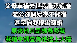 父母車禍去世後我繼承了遺產，老公卻開始夜不歸宿，甚至向我提出離婚，原來他只是想養廢我，我暗中調查為他送上大禮【情愈人生】#楓林情感#都市情感#情感故事#深夜淺讀#家庭矛盾 #爽文