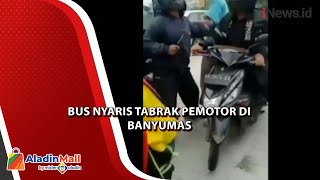 Detik-Detik Bus Nyaris Tabrak Pemotor Usai Terobos Lampu Merah di Jalanan Banyumas