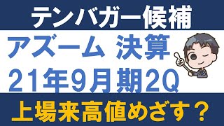 テンバガー候補のアズーム 21年9月期2Q決算発表　上場来高値目指す展開？