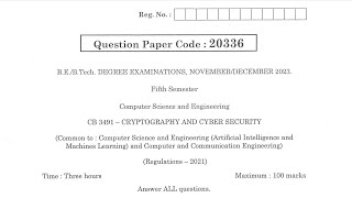 CB3491 | Cryptography and Cyber Security | Nov Dec 2023 | Anna University | Questions