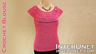 Lace summer top - pink camellia blouse crochet pattern with Spanish subtitles.