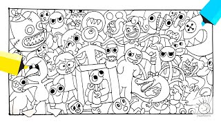 Rainbow Friends, Doors, and Poppy Playtime coloring page