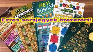 Ezres sorsjegyek ötezerért! Buksza, Puzzle, Heti Bónusz, Sok Szerencsét! és Kiskarácsony kaparás.