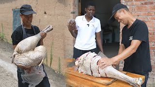 Hubby brought a Whole Ostrich Leg home, It took us half a day to cook! | Rose Anzai