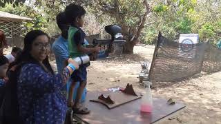 Vyom trying Gunshot at mango mist resort Bangalore family outing 3 April 2022