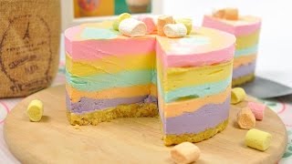 ชีสเค้กสายรุ้ง สูตรไม่ใช้เตาอบ | No Bake Rainbow Cheesecake