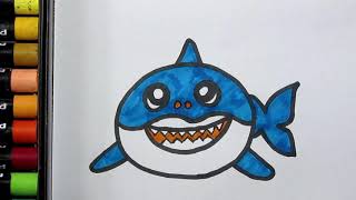 How to Drawing and Painting Baby Shark Very Easy | Baby Shark Daddy  Drawing for Kids | Baby Shark