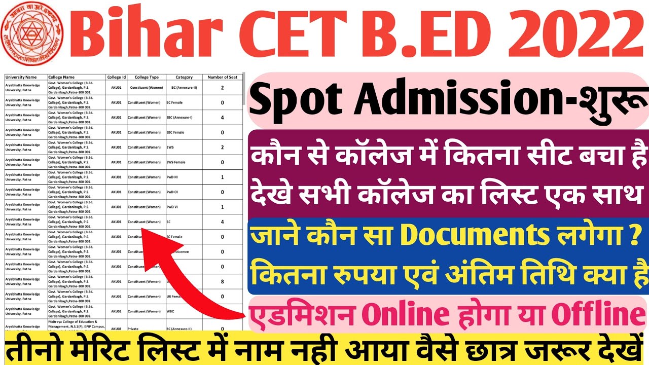 Bihar Bed Spot Round Counselling 2022 || Bihar B.ed Spot Admission 2022 ...