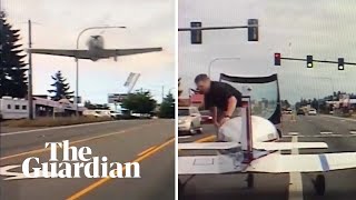 Plane's emergency landing captured on police dashboard camera