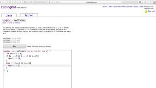 Logic 1 redTicket Java Tutorial || codingbat com