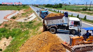 Wonderful Extreme Bulldozer KOMATSU D31P Push Soil \u0026 Stone, Dump Truck Unloading