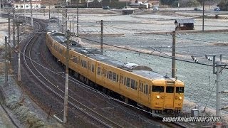 JR西日本 115系濃黄色8連(L-08編成+O-03編成) 西高屋→白市 2014.2