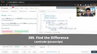 How to Solve "389 Find the Difference" on LeetCode? - Javascript