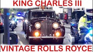 King Charles III motorcade in London. Vintage Rolls Royce Phantom IV.