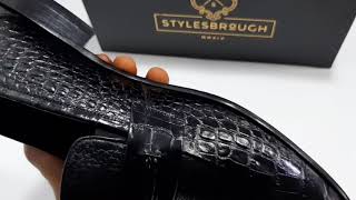 Black Croco Mix Italian Men Penny Loafers.