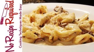 Tortellini in Mushroom Alfredo Sauce - NoRecipeRequired.com