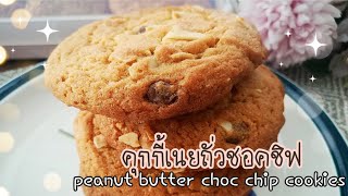 คุกกี้เนยถั่วชอคชิฟ สูตรทำง่าย (หอมนุ่ม อร่อยละลายในปาก )  Peanut butter choc chip  Eng.sub.