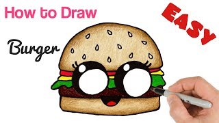 How to Draw  Burger Cute and Easy | Funny Cheeseburger Drawing