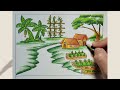 how to draw easy village scenery step by step วาดรูปเศรษฐกิจพอเพียงสวยๆง่ายๆ