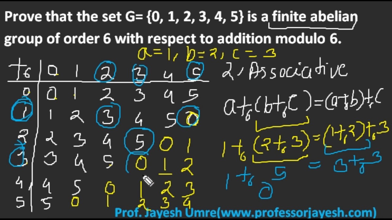 Prove Set G= {0, 1, 2, 3, 4, 5} Is Abelian Group Of Order 6, Addition ...