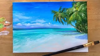 ACRYLIC PAINTING TUTORIAL | HOW TO PAINT A TROPICAL BEACH🌴 STEP by STEP🌴🎨