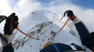 Skiing Marmot Basin Cornice Run, double black Diamond after a short hike. March 15, 2023