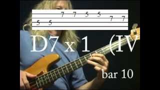 Easy for beginner, learning to play 12-bar blues on Bass Guitar.