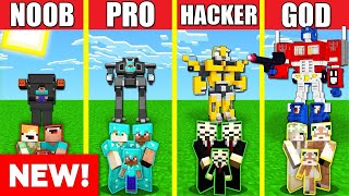 Minecraft Battle: ROBOT HOUSE BUILD CHALLENGE - NOOB vs PRO vs HACKER vs GOD / Animation IRON CYBER