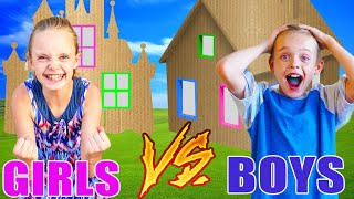 Girls VS Boys! Teams Race to Build the Best Giant Box Fort!