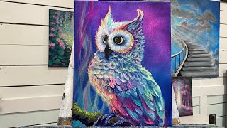 How To Paint A COLOURFUL OWL 🦉 acrylic