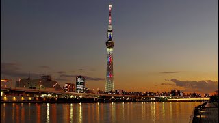 隅田川テラス　桜橋　夕焼け　♪　東京スカイツリー　ライトアップ　虹色　✿　2022年12月29日(木)　♬　ペンタックス　K-01「 標準レンズ 」　Skytree Light up Sunset