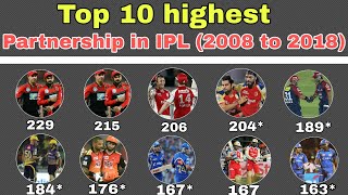 Top 10 highest partnership in IPL (2008 to 2018) || Top 10 highest IPL partnership