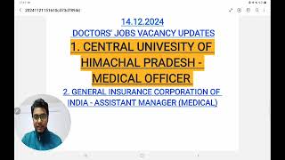 DOCTORS JOBS | PERMANENT | MBBS | BAMS | CENTRAL UNIVERSITY OF HIMACHAL PRADESH