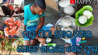 ମଣ୍ଡା ପିଠା ଗୋଲ ଗୋଲ ଗୋଟେ ଖାଇଲେ ପେଟ ଫୁଲ୍ // odia vlog video // HAPPY 03