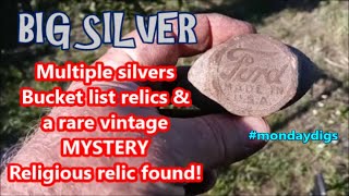 BIG BIG SILVER, Multiple SILVERS, Bucket Lister \u0026 MYSTERY vintage Religious Relic find! #mondaydigs