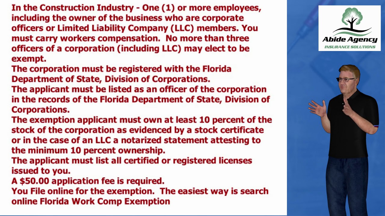 Florida Work Comp Exemption Explanation Abide Agency - YouTube