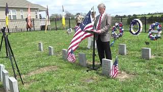 SAR Patriot Grave Marking of William Ewing b 1711 d 1781 in Stephens City, VA. 10 April 2021
