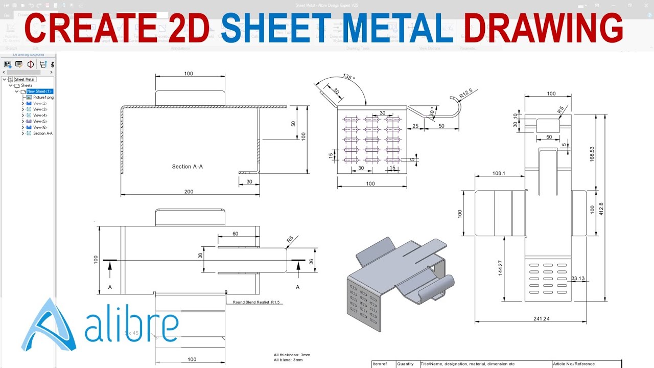 Alibre Design Tutorials | Create 2D Sheet Metal Drawing - YouTube