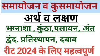 समायोजन व कुसमायोजन के अर्थ व लक्षण| भग्नासा, कुंठा ,पलायन, प्रतिस्थापन ,दबाव की परिभाषाएं| #रीट2024