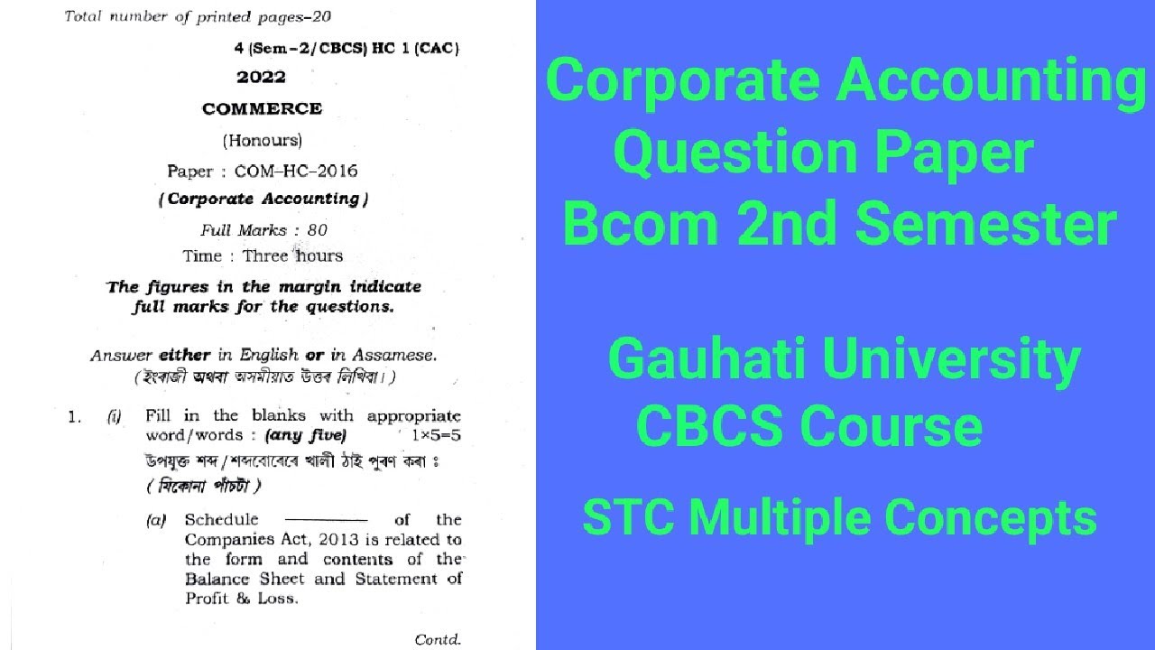 Corporate Accounting Question Paper 2022 L Bcom 2nd Semester L Gauhati ...