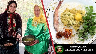 Village Food ; Cooked stew bean with fish ♧ Best rural dish , Village Cooking ♧ Azerbaijan Cooking