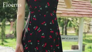 Floerns Women's Summer Floral Cherry Print A Line Short  Dress