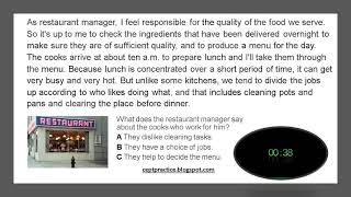 CEPT Practice B2 Level Short reading about a restaurant manager (1 minute to answer)