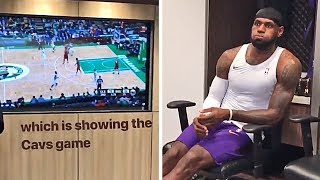 LeBron James Is Watching The Cavaliers Game In The Lakers Locker Room