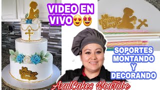 Pastel De BAUTIZO 3 NIVELES | SOPORTES Y DECORACIÓN EnVivo🔴 AzulCakes