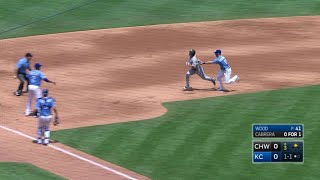 CWS@KC: Wood catches Sanchez off second base