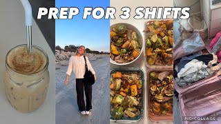 PREP FOR 3 SHIFTS W/ ME | unpacking, grocery shopping, meal prepping, sunset beach walk