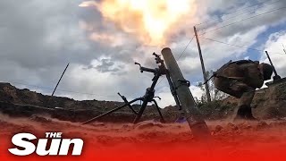 Russian troops fire mortar rounds at Ukrainian targets