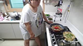 복부인 삼겹살 미나리 쌈 된장찌개 먹방 mukbang