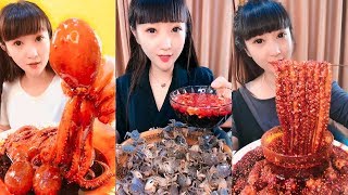 [大食い】超激辛のシーフードをチャレンジ、本当に辛い。食べないで下さいね 54#